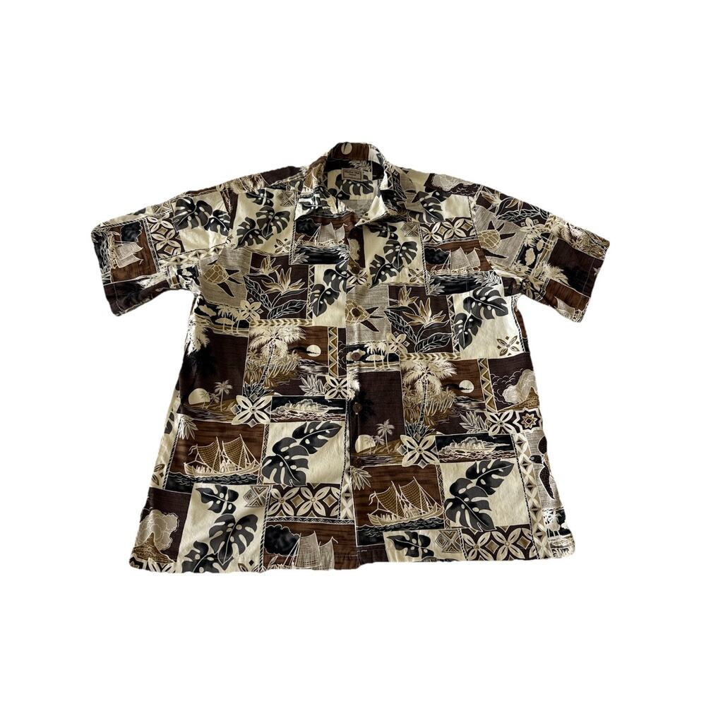Vintage Men's Hawaiian Shirt Aloha Hut Size L Button Down